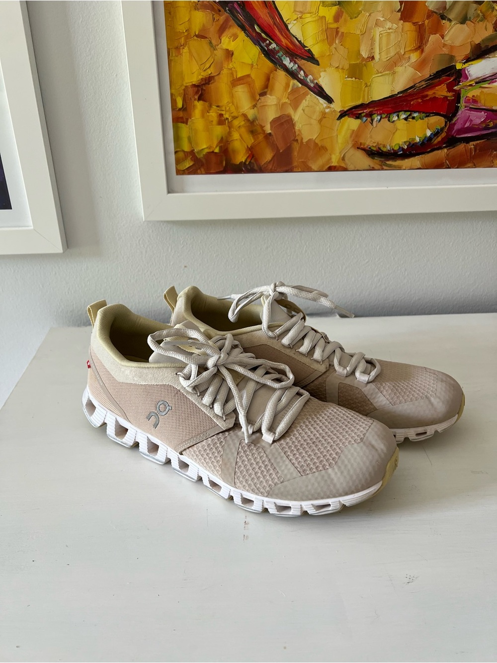 On Running Women's Cloud Sneaker in Beige and White